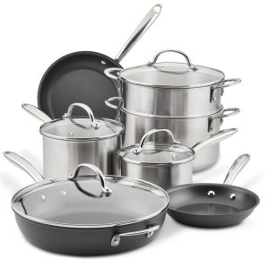 Rachel Ray 11- Piece Professional Hard-Anodized Nonstick and Induction Stainless Steel Cookware Set